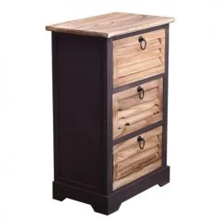 Mobili Rebecca Tables De Chevet Table De Chevet 3 Tiroirs En Bois Naturel Et Noir -Surmatelas Soldes Magasin table de chevet 3 tiroirs en bois naturel et noir 2