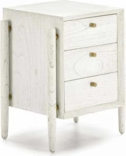 Thai Natura Tables De Chevet Table De Chevet 3 Tiroirs En Bois Teinté Blanc Et Doré