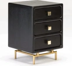 Thai Natura Tables De Chevet Table De Chevet 3 Tiroirs En Bois Teinté Noir Et Doré