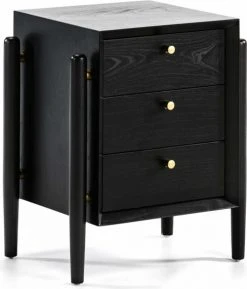 Thai Natura Tables De Chevet Table De Chevet 3 Tiroirs En Bois Teinté Noir Et Doré