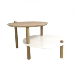 DIZY Design Tables De Chevet Good Is Beautiful Table De Chevet Avec 2 Plateaux Décalés En Chêne & Métal Blanc