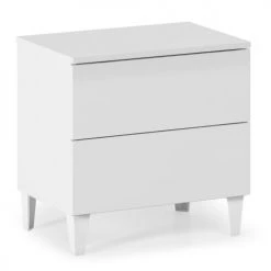 HOMN Tables De Chevet Table De Chevet Avec 2 Tiroirs Couleur Blanc Brillant