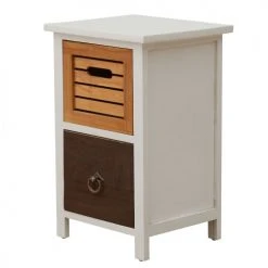 Mobili Rebecca Tables De Chevet Table De Chevet Avec 2 Tiroirs En Blanc Et Bois Brun -Surmatelas Soldes Magasin table de chevet avec 2 tiroirs en blanc et bois brun 2