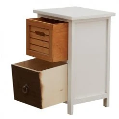 Mobili Rebecca Tables De Chevet Table De Chevet Avec 2 Tiroirs En Blanc Et Bois Brun -Surmatelas Soldes Magasin table de chevet avec 2 tiroirs en blanc et bois brun 4