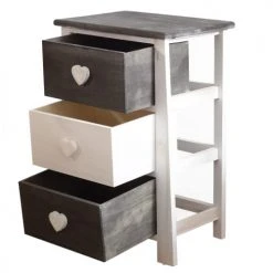 Mobili Rebecca Tables De Chevet Table De Chevet Avec 3 Tiroirs En Bois Blanc Et Gris -Surmatelas Soldes Magasin table de chevet avec 3 tiroirs en bois blanc et gris 3