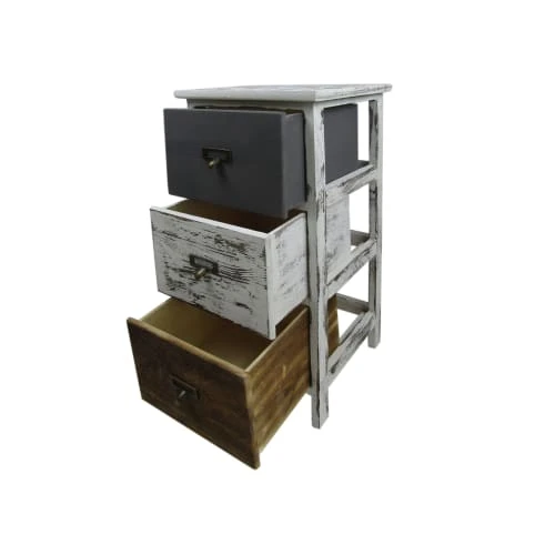 Mobili Rebecca Tables De Chevet Table De Chevet Avec 3 Tiroirs En Bois Blanc Et Marron Et Gris 5 Mobili Rebecca Tables De Chevet Table De Chevet Avec 3 Tiroirs En Bois Blanc Et Marron Et Gris – Image 3