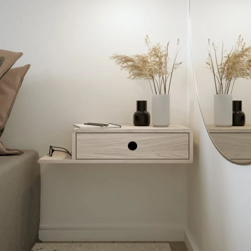 WOODEK Tables De Chevet Table De Chevet Avec étagère Sur Le Côté Gauche En Bouleau Blanc 4 WOODEK Tables De Chevet Table De Chevet Avec étagère Sur Le Côté Gauche En Bouleau Blanc – Image 2