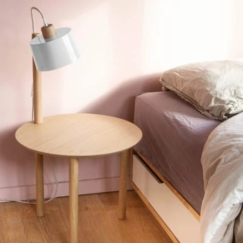 DIZY Design Tables De Chevet Table De Chevet Avec Lampe En Chêne Et Métal Blanc 4 DIZY Design Tables De Chevet Table De Chevet Avec Lampe En Chêne Et Métal Blanc – Image 2