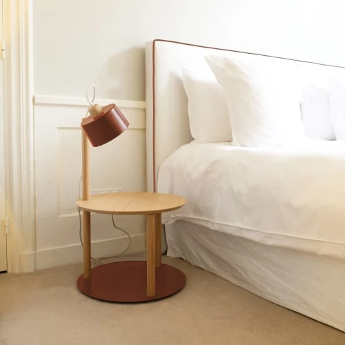 DIZY Design Tables De Chevet Table De Chevet Avec Lampe En Chêne Et Métal Terracotta 5 DIZY Design Tables De Chevet Table De Chevet Avec Lampe En Chêne Et Métal Terracotta – Image 3