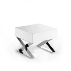 Angel Cerda Tables De Chevet Table De Chevet Avec Tiroir MDF Blanc Brillant Et En Acier Inoxydable