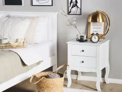 Beliani Tables De Chevet Table De Chevet Blanche 2 Tiroirs -Surmatelas Soldes Magasin table de chevet blanche 2 tiroirs 1