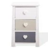 Mobili Rebecca Tables De Chevet Table De Chevet Coeur Avec 3 Tiroirs En MDF Blanc Et Beige Et Gris -Surmatelas Soldes Magasin table de chevet coeur avec 3 tiroirs en mdf blanc et beige et gris