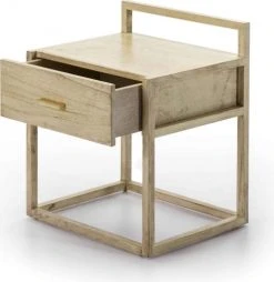 Thai Natura Tables De Chevet Table De Chevet Cubique En Bois Couleur Beige Clair Et Doré -Surmatelas Soldes Magasin table de chevet cubique en bois couleur beige clair et dore 2