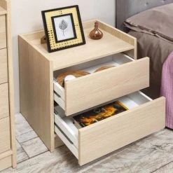 HOMN Tables De Chevet Table De Chevet De 2 Tiroirs, Couleur Chêne -Surmatelas Soldes Magasin table de chevet de 2 tiroirs couleur chene 4