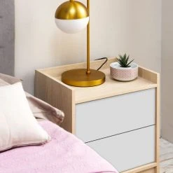 HOMN Tables De Chevet Table De Chevet De 2 Tiroirs, Couleur Chêne/blanc -Surmatelas Soldes Magasin table de chevet de 2 tiroirs couleur chene blanc 4