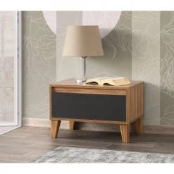 Toilinux Tables De Chevet Table De Chevet Design Effet Bois Avec 1 Tiroir Gris -Surmatelas Soldes Magasin table de chevet design effet bois avec 1 tiroir gris 2