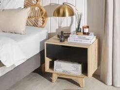 Beliani Tables De Chevet Table De Chevet Effet Bois Clair Noir -Surmatelas Soldes Magasin table de chevet effet bois clair noir 1
