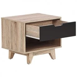 Beliani Tables De Chevet Table De Chevet Effet Bois Clair Noir -Surmatelas Soldes Magasin table de chevet effet bois clair noir 2