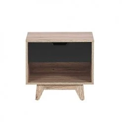 Beliani Tables De Chevet Table De Chevet Effet Bois Clair Noir -Surmatelas Soldes Magasin table de chevet effet bois clair noir 3