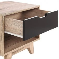 Beliani Tables De Chevet Table De Chevet Effet Bois Clair Noir -Surmatelas Soldes Magasin table de chevet effet bois clair noir 5