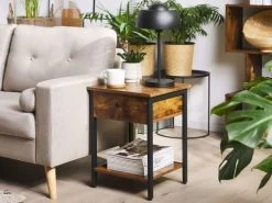 Beliani Tables De Chevet Table De Chevet Effet Bois Foncé Et Noire Avec Tiroir -Surmatelas Soldes Magasin table de chevet effet bois fonce et noire avec tiroir 1