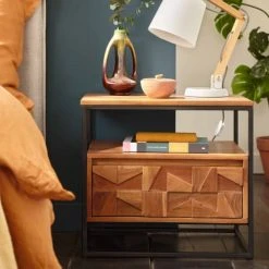 Oviala Tables De Chevet Table De Chevet En Acacia Massif -Surmatelas Soldes Magasin table de chevet en acacia massif 1