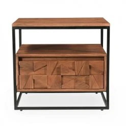 Oviala Tables De Chevet Table De Chevet En Acacia Massif -Surmatelas Soldes Magasin table de chevet en acacia massif 3