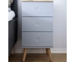 Tenzo Tables De Chevet Table De Chevet En Bois 3 Tiroirs Gris Clair -Surmatelas Soldes Magasin table de chevet en bois 3 tiroirs gris clair 6