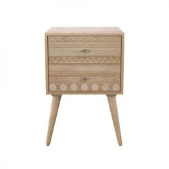 Rendez Vous Déco Tables De Chevet Table De Chevet En Bois De Manguier Gravé 2 Tiroirs