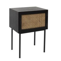 Toilinux Tables De Chevet Table De Chevet En Cannage 1 Porte En Bois Et Métal Marron -Surmatelas Soldes Magasin table de chevet en cannage 1 porte en bois et metal noir