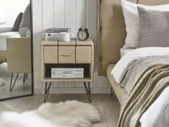 Beliani Tables De Chevet Table De Chevet En Cuir PU Beige -Surmatelas Soldes Magasin table de chevet en cuir pu beige 1