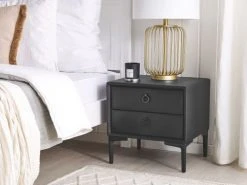 Beliani Tables De Chevet Table De Chevet En Cuir PU Noir 2 Tiroirs -Surmatelas Soldes Magasin table de chevet en cuir pu noir 2 tiroirs 1