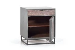 GINER Y COLOMER Tables De Chevet Table De Chevet En Manguier Et Pieds En Métal Gris Et Marron -Surmatelas Soldes Magasin table de chevet en manguier et pieds en metal gris et marron 2