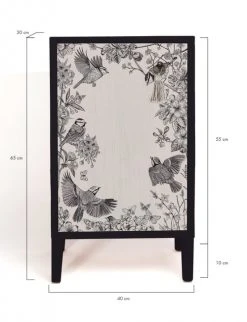 RNT By Really Nice Things Tables De Chevet Table De Chevet En Pin Massif Avec Imprimé Blanc Et Noir Oiseaux -Surmatelas Soldes Magasin table de chevet en pin massif avec imprime blanc et noir oiseaux 2