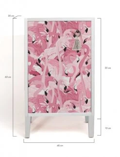 RNT By Really Nice Things Tables De Chevet Table De Chevet En Pin Massif Avec Imprimé Flamants Roses -Surmatelas Soldes Magasin table de chevet en pin massif avec imprime flamants roses 2