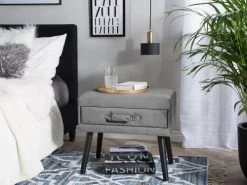 Beliani Tables De Chevet Table De Chevet En Velours Gris -Surmatelas Soldes Magasin table de chevet en velours gris 1
