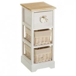 Wadiga Tables De Chevet Table De Chevet étroite Bois 1 Tiroir + 2 Paniers
