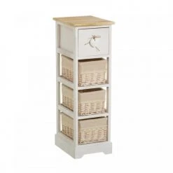 Wadiga Tables De Chevet Table De Chevet étroite Bois 1 Tiroir + 3 Paniers 26x32x81cm