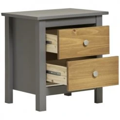 HOMN Tables De Chevet Table De Chevet Gris 2 Tiroirs, Fabriqué En Bois De Pin Massif -Surmatelas Soldes Magasin table de chevet gris 2 tiroirs fabrique en bois de pin massif 4