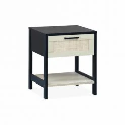 Alice's Garden Tables De Chevet Table De Chevet Noir Et Cannage 40 X 40 X 48cm