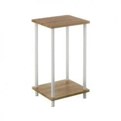 Wadiga Tables De Chevet Table De Chevet Ou D'appoint En Métal Blanc Et Bois 34x30x59cm