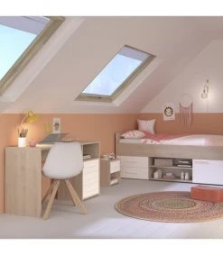 Calicosy Tables De Chevet Table De Nuit 1 Tiroir 1 Niche - Décor Chêne Et Blanc -Surmatelas Soldes Magasin table de nuit 1 tiroir 1 niche decor chene et blanc 4