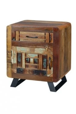 GINER Y COLOMER Tables De Chevet Table En Bois De Manguier. Noyer Vieilli Et Gris -Surmatelas Soldes Magasin table en bois de manguier noyer vieilli et gris 3