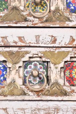 GINER Y COLOMER Tables De Chevet Table En Manguier Avec Détails En Céramique Et Bronze -Surmatelas Soldes Magasin table en manguier avec details en ceramique et bronze 3