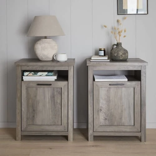 Surmatelas Soldes Magasin -Surmatelas Soldes Magasin 2 tables de chevet en decor bois gris 1